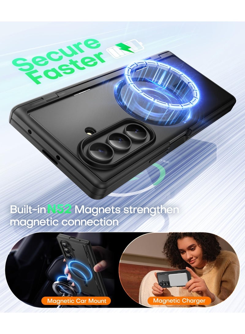 بيرفي جراب لهاتف سامسونج جالاكسي زد فولد 7 مع واقي شاشة خصوصية، متوافق مع MagSafe، مضاد للتجسس، مزوّد بحامل مخفي مدمج، حماية كاملة للجهاز، نحيف ومقاوم للصدمات، جراب لهاتف زد فولد 7، أسود. - Image 4